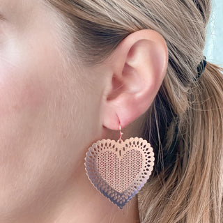 PREORDER: Filigree Heart Dangle Earrings in Assorted Colors
