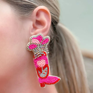 PREORDER: Hot Pink Cowgirl Boot Beaded Dangle Earrings