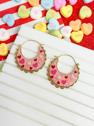 PREORDER: Heart Enamel Scallop Hoop Earrings in Two Colors
