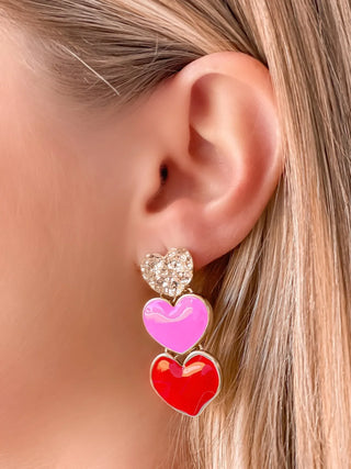 PREORDER: Triple Heart Enamel Dangle Earrings