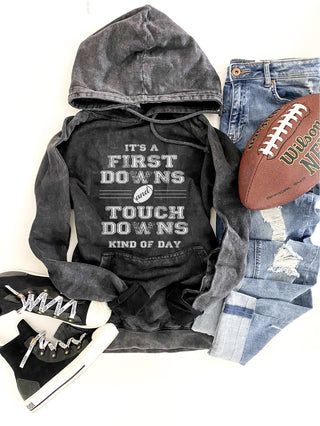 PREORDER: First Downs and Touchdowns Vintage Wash Hoodie In Assorted Colors